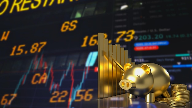 The gold piggy and chart for business concept 3d rendering