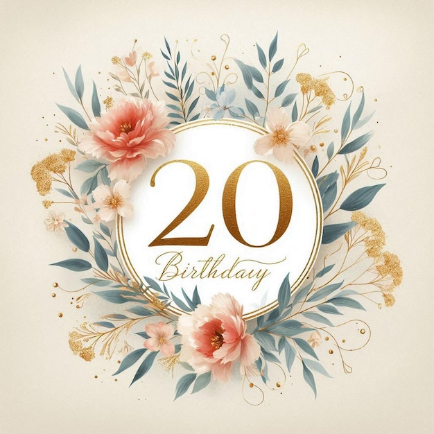 a gold and pink floral design with the number 20 on it