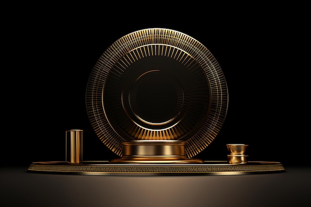 A gold plate with a black background and the bottom of the plate.