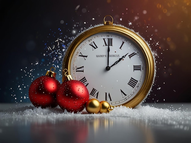 a gold pocket watch with a christmas tree in the background