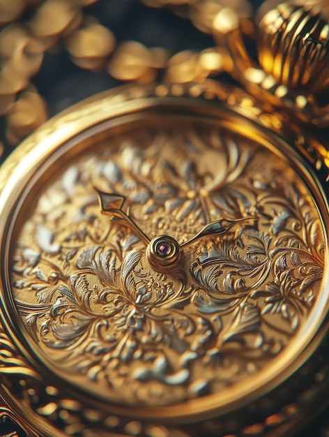 Photo gold pocket watch with intricate chain