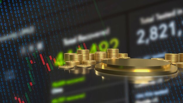 The gold podium and coins on business background  for presentation  3d rendering