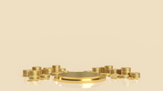 The gold podium and coins for presentation  3d rendering