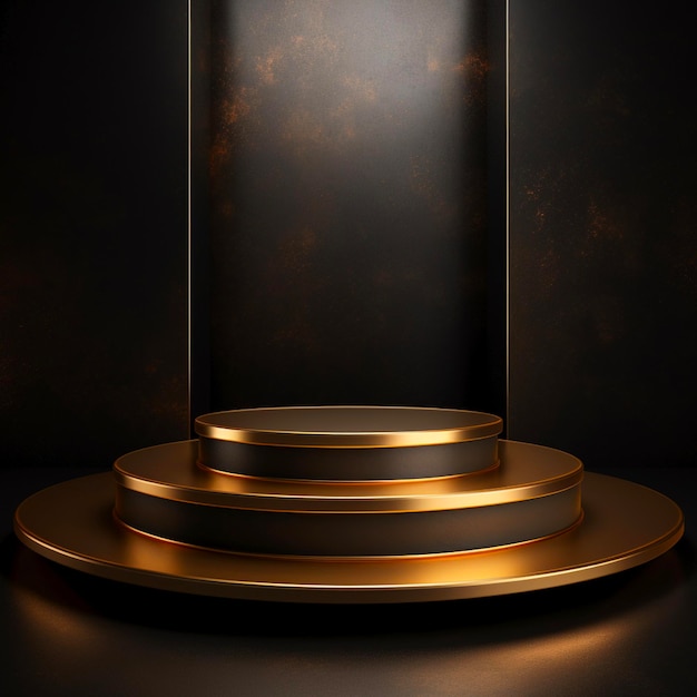 Gold podium on dark background