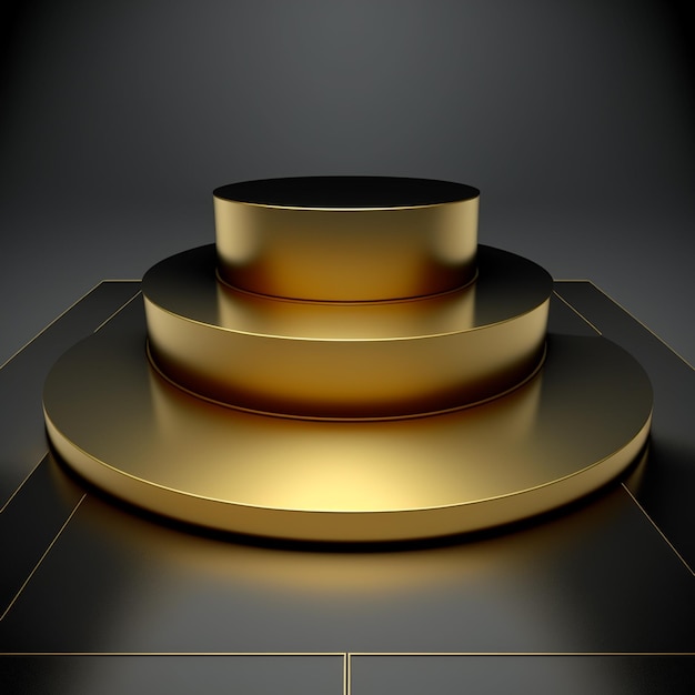 Gold podium product advertising stage background platform empty luxury pedestal exhibition scene Blank template design stand on golden presentation studio display AI generated 3D render