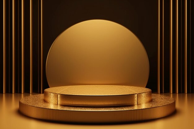 A gold podium with a circle in the middle and a light in the middle.