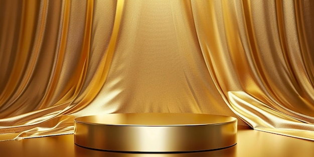 Gold podium with golden textile background