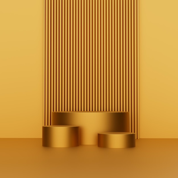 Gold product background stand or podium pedestal 3D illustration