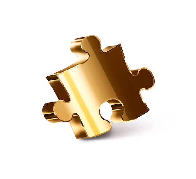 Photo gold puzzle piece on a white background