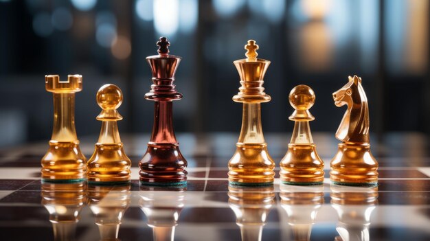 Gold queen is the leader of the chess in the game on board Business concept Strategy Success management business planning disruption and leadership concept Generative AI