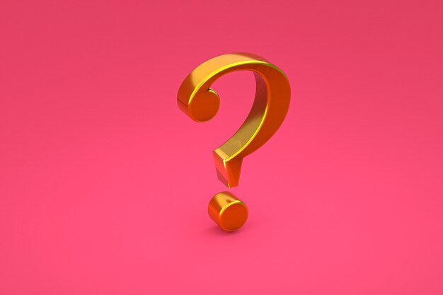 Gold question mark sign minimal on pink background, 3d render, minimal and copy space