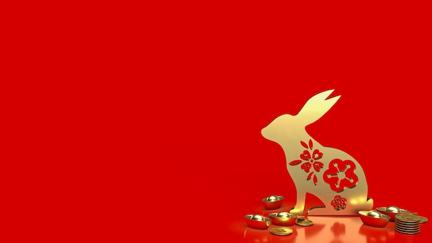 The gold rabbit and chines money for promotion concept 3d rendering