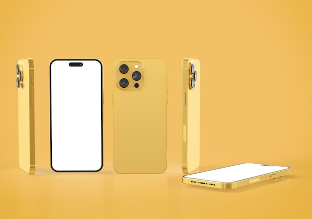 Gold realistic smartphone mockup design with blank screen for Infographic website design app