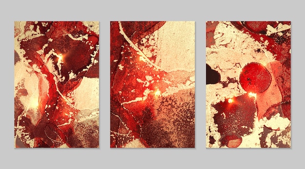 gold red and black backgrounds with texture of marble abstract vector set in alcohol ink fluid art