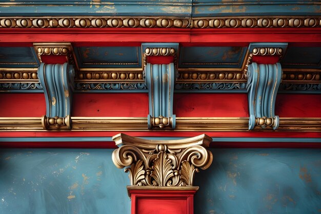 Gold and Red Decorative Ceiling Trim Adorning a Warm Indoor Residential Space