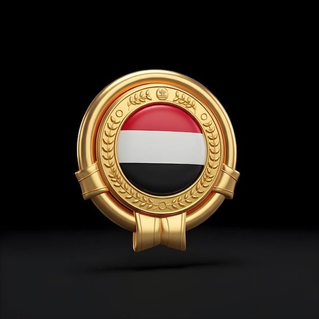 Photo gold and red seal with flag yemen ai generator