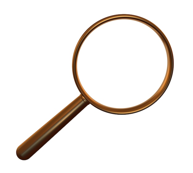 Gold retro magnifying glass lens 3d icon isolated on white background