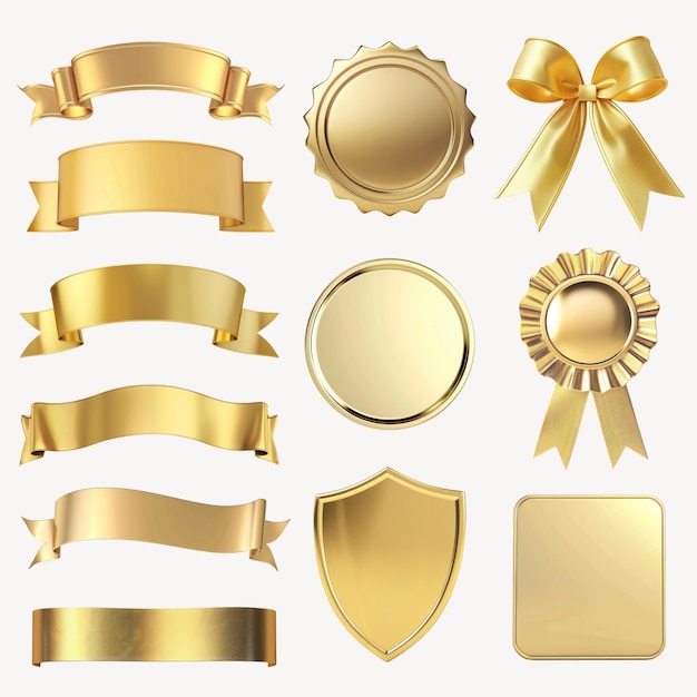 Photo gold ribbon badge element set