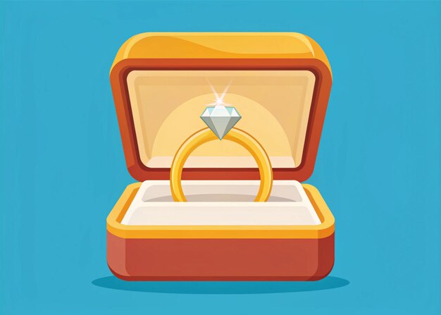 Photo gold ring with diamond in box flat cartoon style