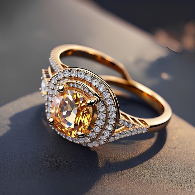 A gold ring with a diamond and diamonds on it