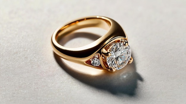 a gold ring with a diamond on it and a diamond ring on the right