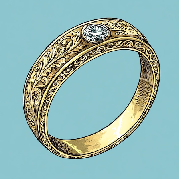 a gold ring with a diamond on it is shown in the picture