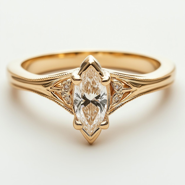 a gold ring with a diamond on it is shown