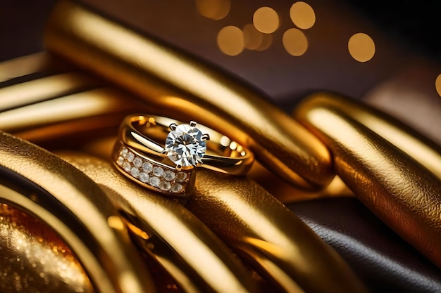 A gold ring with a diamond on the top.