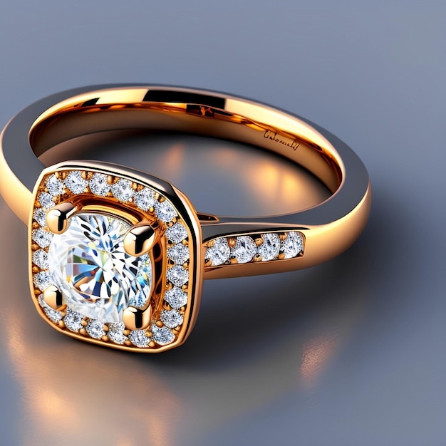 A gold ring with diamonds and a diamond in the center.