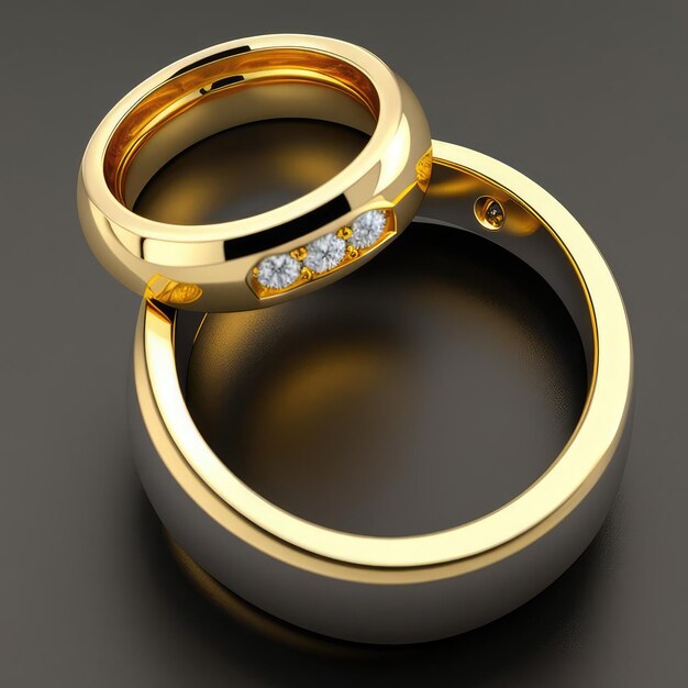 A gold ring with diamonds is on a black background.