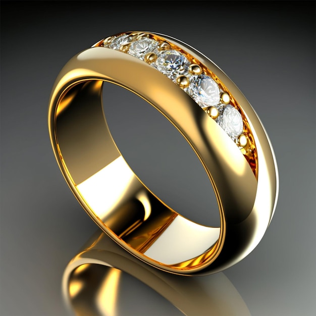 A gold ring with diamonds on it and a black background