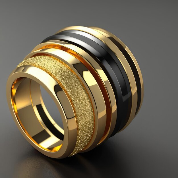 A gold ring with diamonds on it is on a black surface