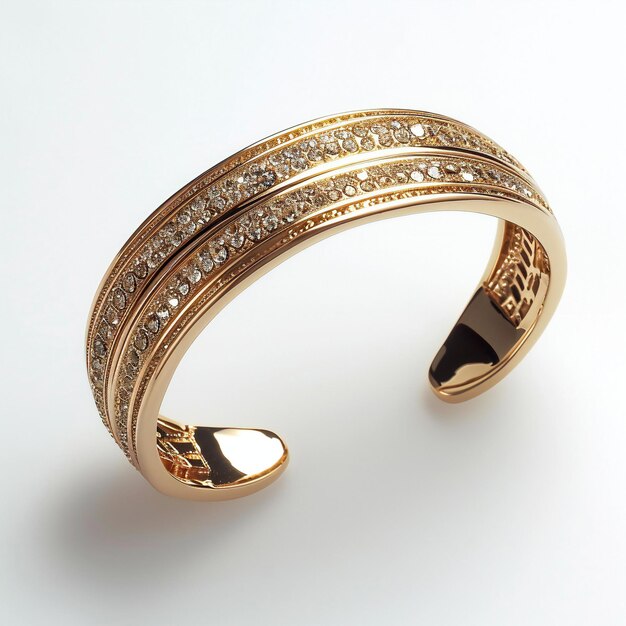 Gold ring with diamonds on a white background