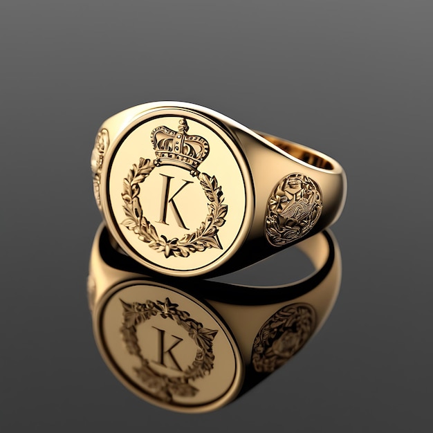 a gold ring with the letter k on it