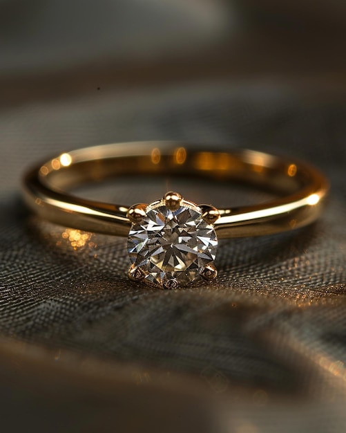 Gold Ring With A Single Diamond Dark Background