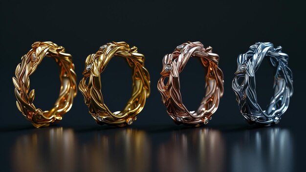 Photo gold rings in focus a series of detailed shots