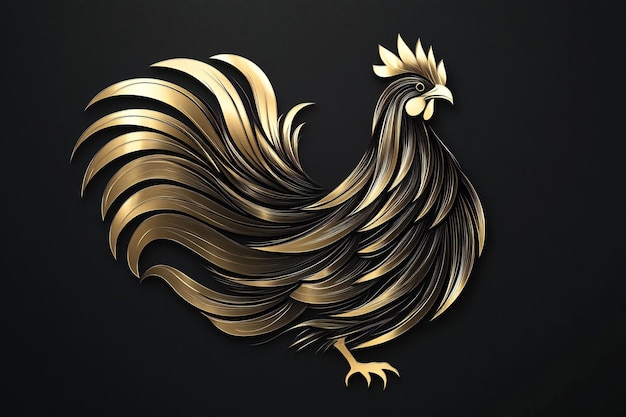 a gold rooster with a gold mane and a gold tail