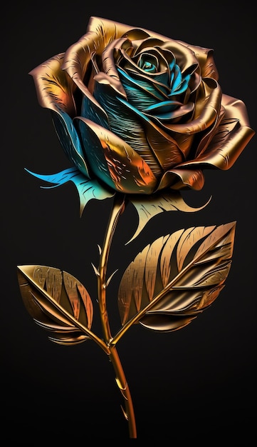 Gold rose flower metallic rose Generative Ai