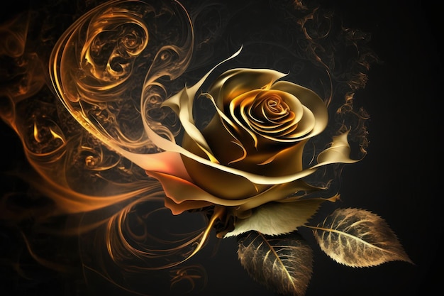 A gold rose with a feather on it