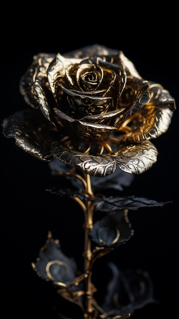 A gold rose with the word love on it