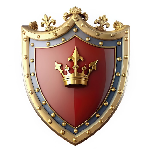 Gold Royal Shield With Crown on Red Background Generative AI