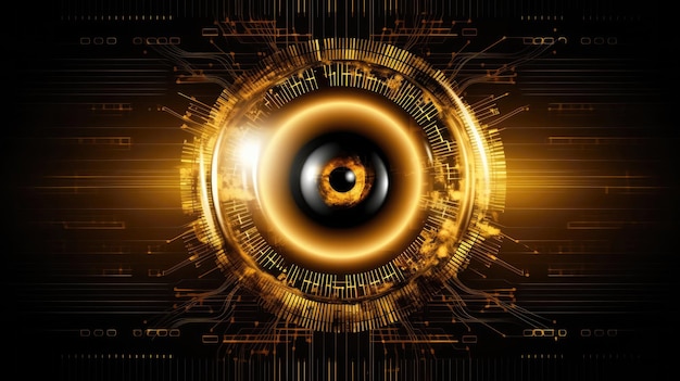 Gold Safe Biometric Authentication Eye Scanning Big Data Cybersecurity Gold Black Generative AI