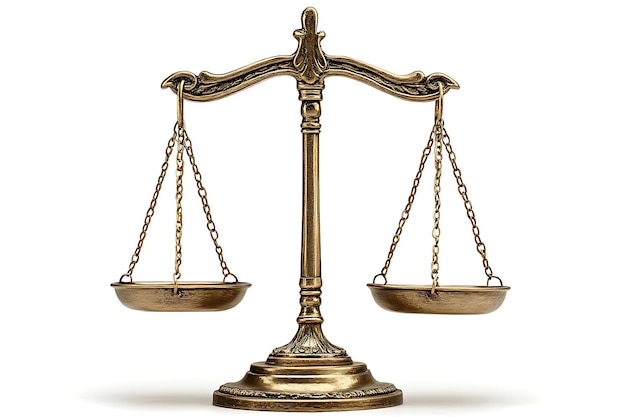 Photo gold scales of justice on white background