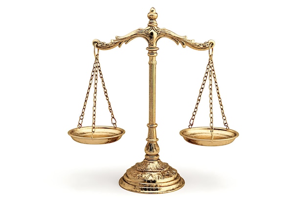 Photo gold scales of justice on white background