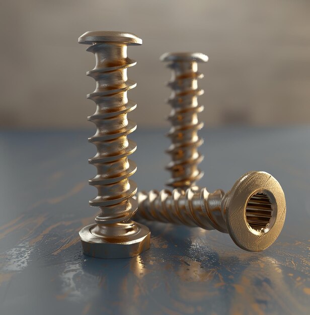 Gold screws on a metal surface a symbol of strength durability and precision in industrial construction and mechanical engineering