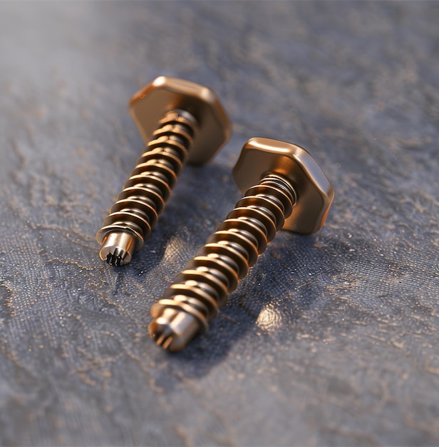 Gold screws on a metal surface a symbol of strength durability and precision in industrial construction and mechanical engineering