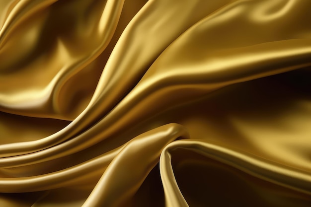 Gold shiny luxury draping satin fabric wave background generative AI