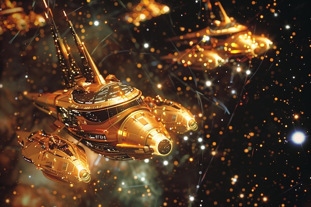 a gold ship with the name  space  on the bottom