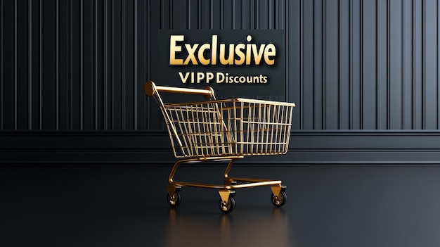 Photo gold shopping cart vip exclusive discounts black background