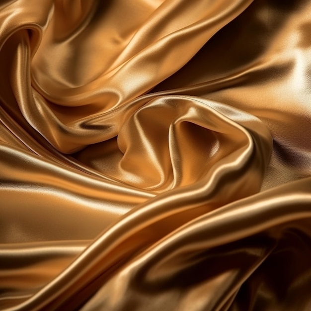 A gold silk fabric that is draped in a corner.